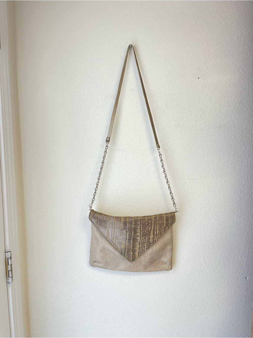 Leatherock Beige and Taupe Two-Tone Suede Shoulder Bag